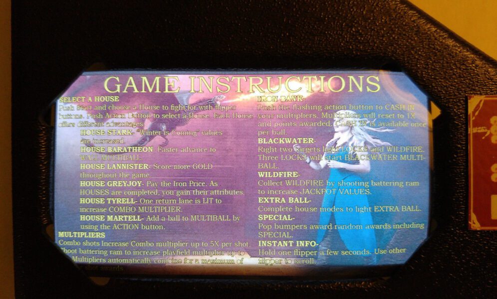 Game of Thrones Pinball EL Panel