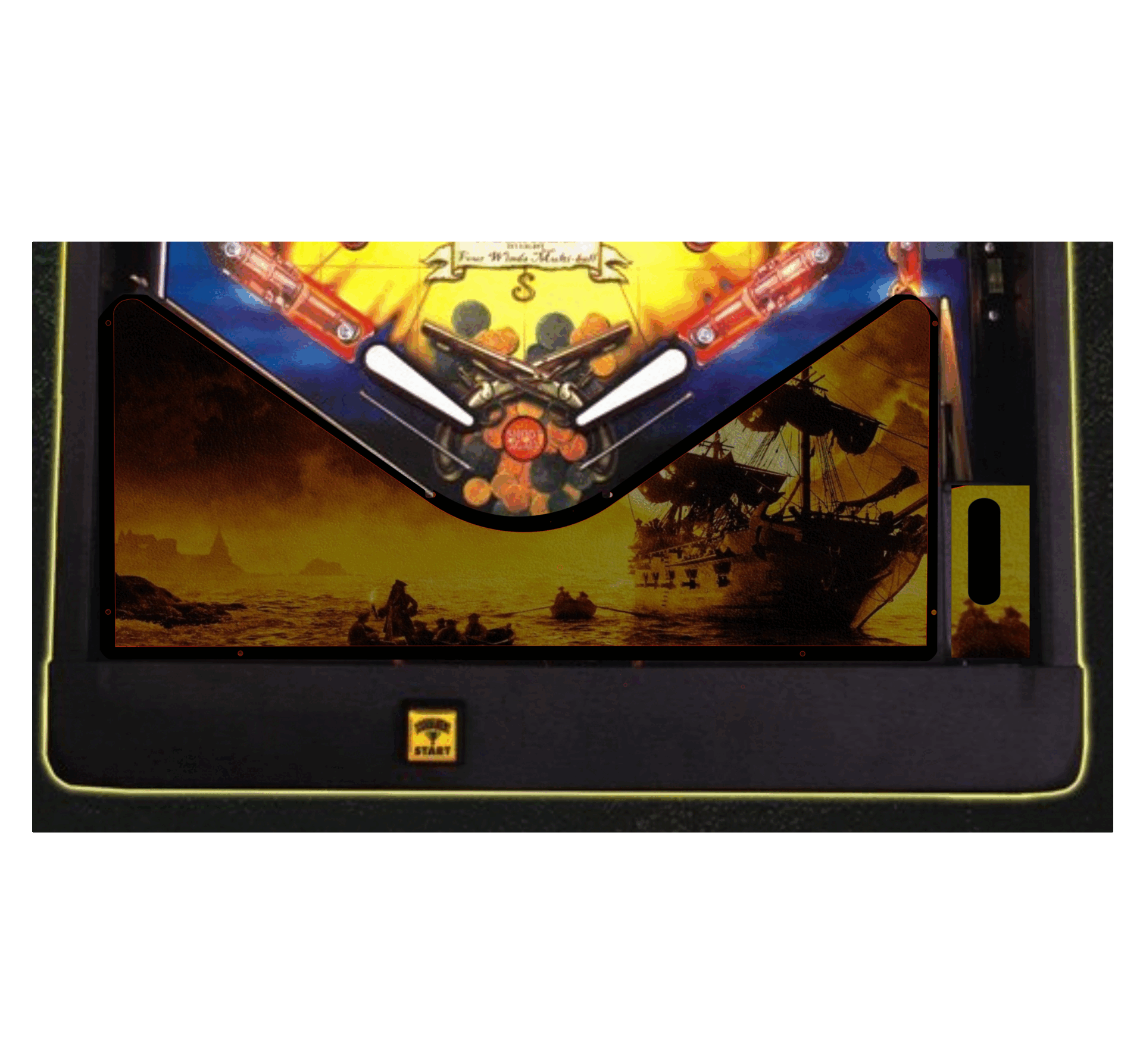 Pirates of the Caribben yellow Lighted Pinball Apron/Arch 0088